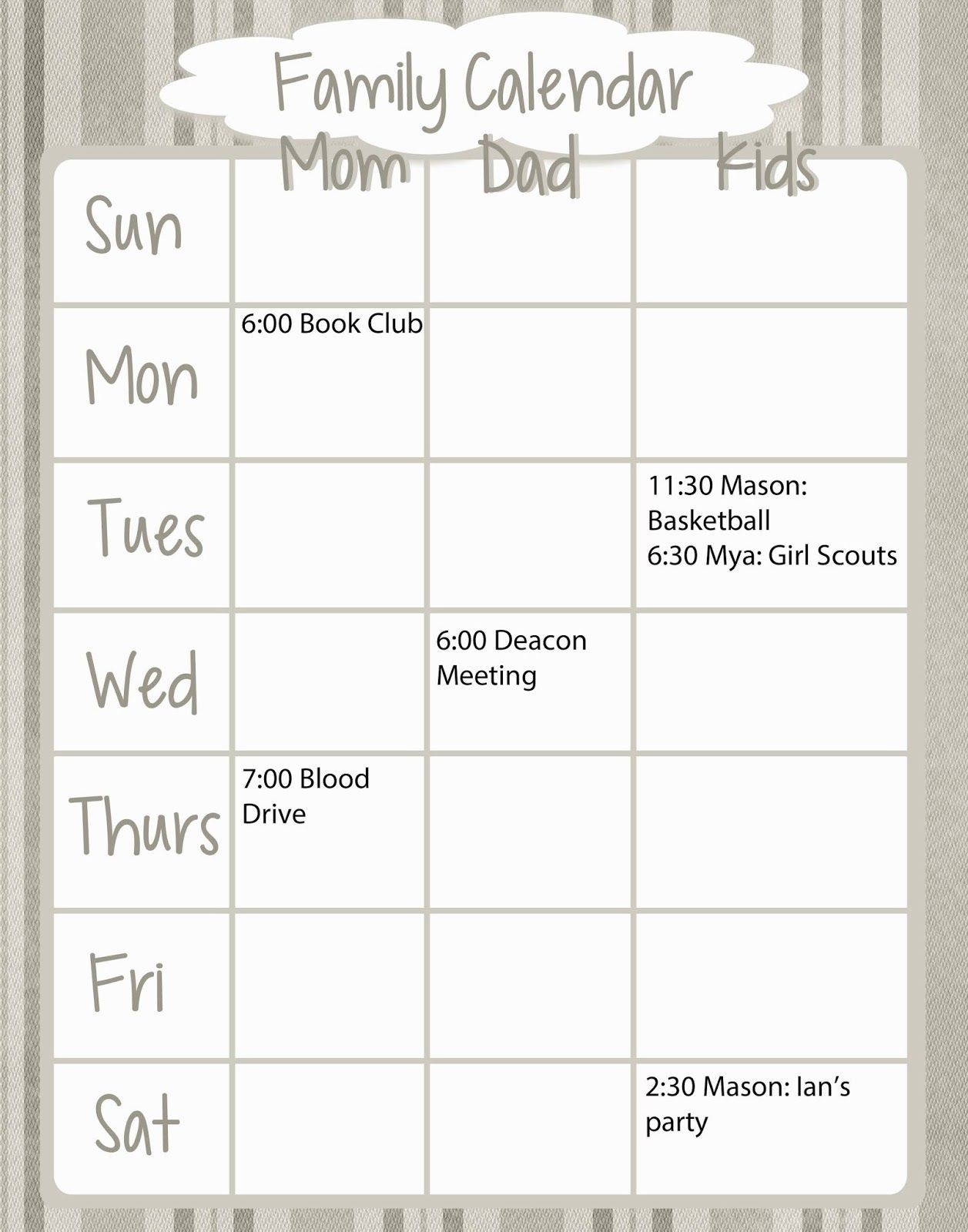 Family Calendar - Free Printable (With Images) | Weekly
