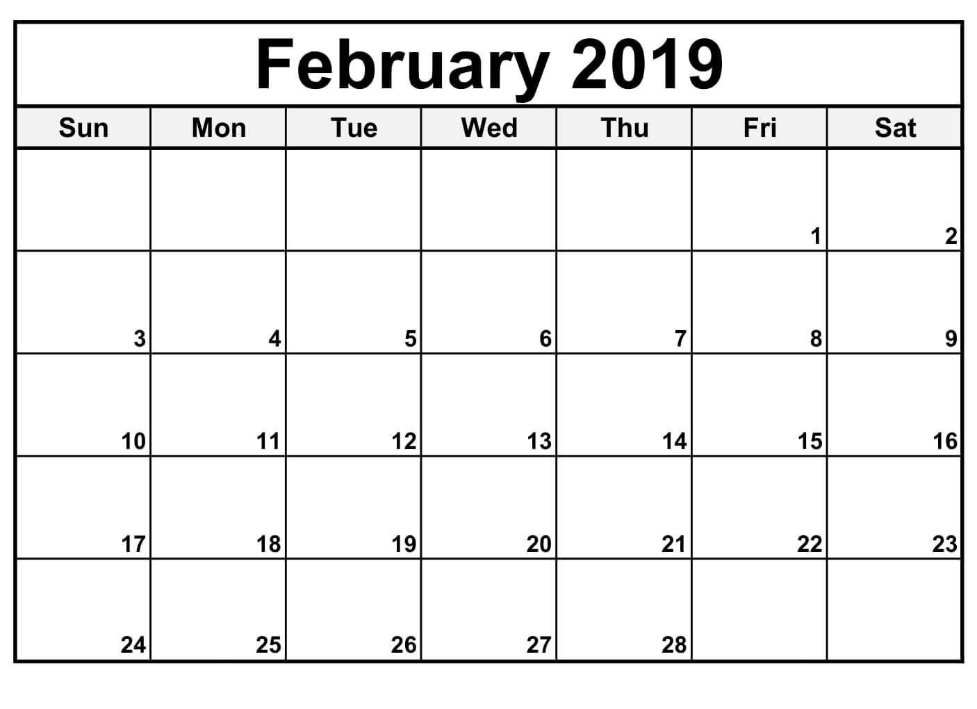 February 2019 Calendar Editable Template