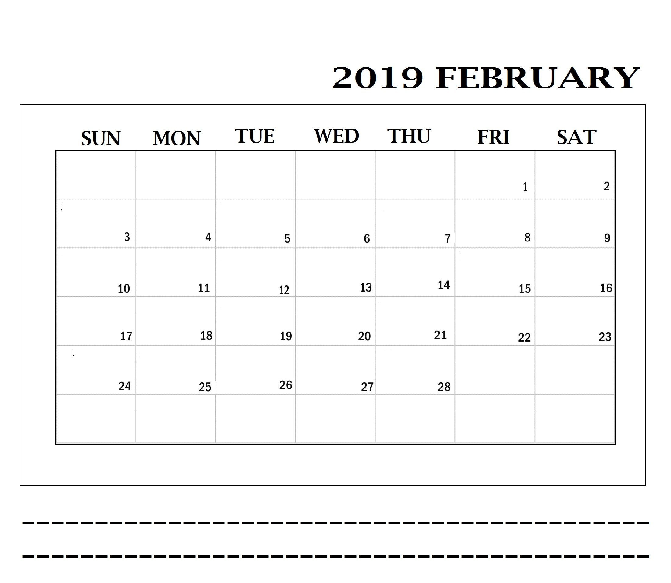 February 2019 Printable Calendar Date Ranges | Printable