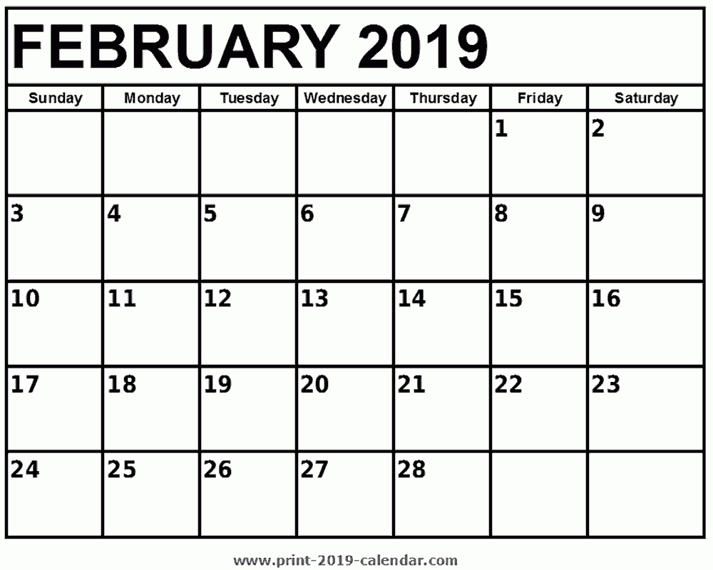 February 2019 Printable Calendar