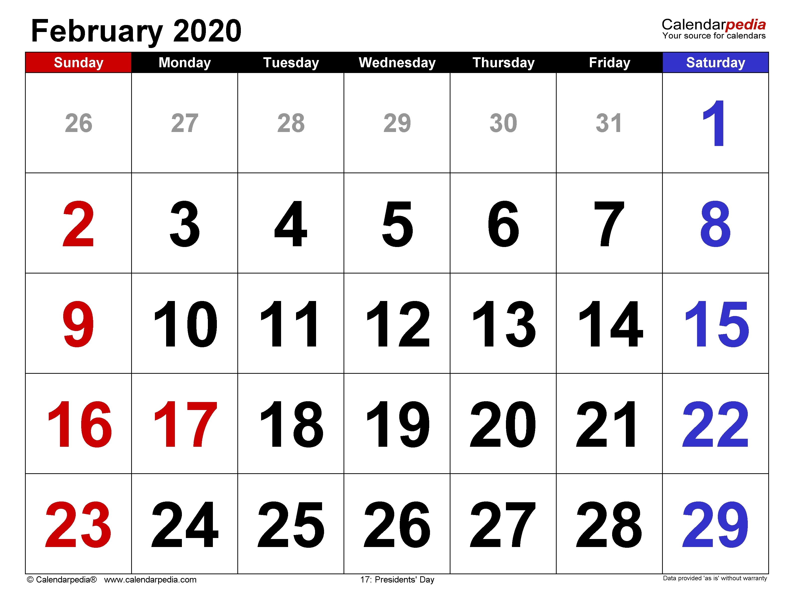 February 2020 - Calendar Templates For Word, Excel And Pdf