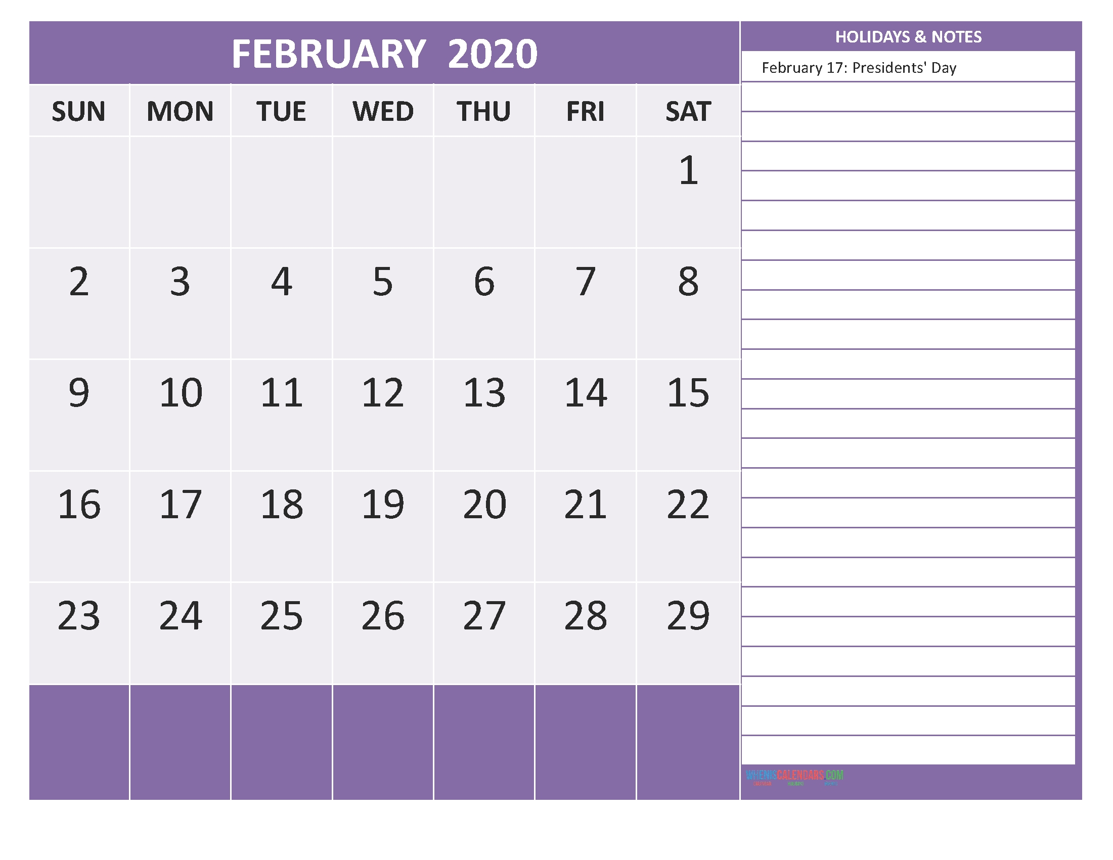 February 2020 Calendar With Holidays Word, Pdf | Free