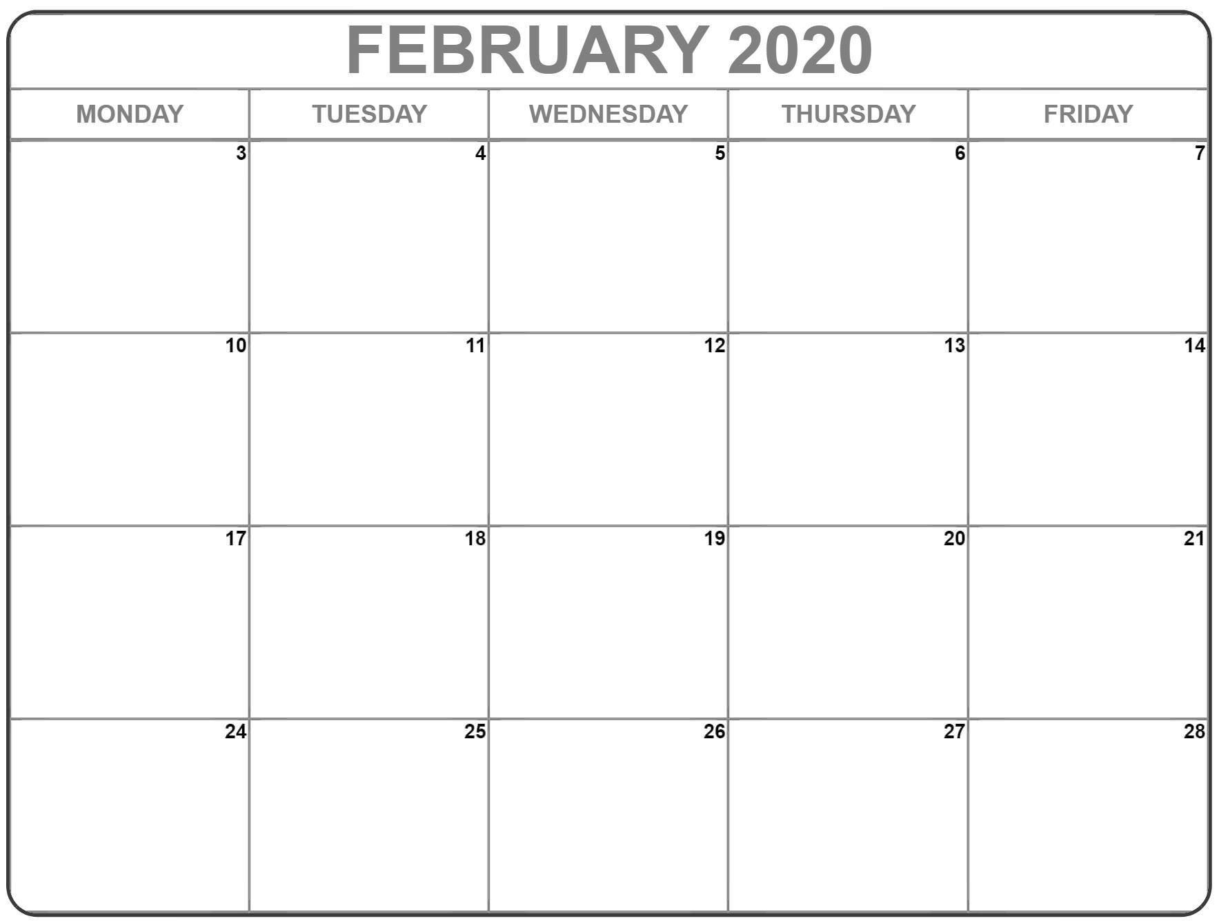 February 2020 Monday Calendar | Monday To Sunday