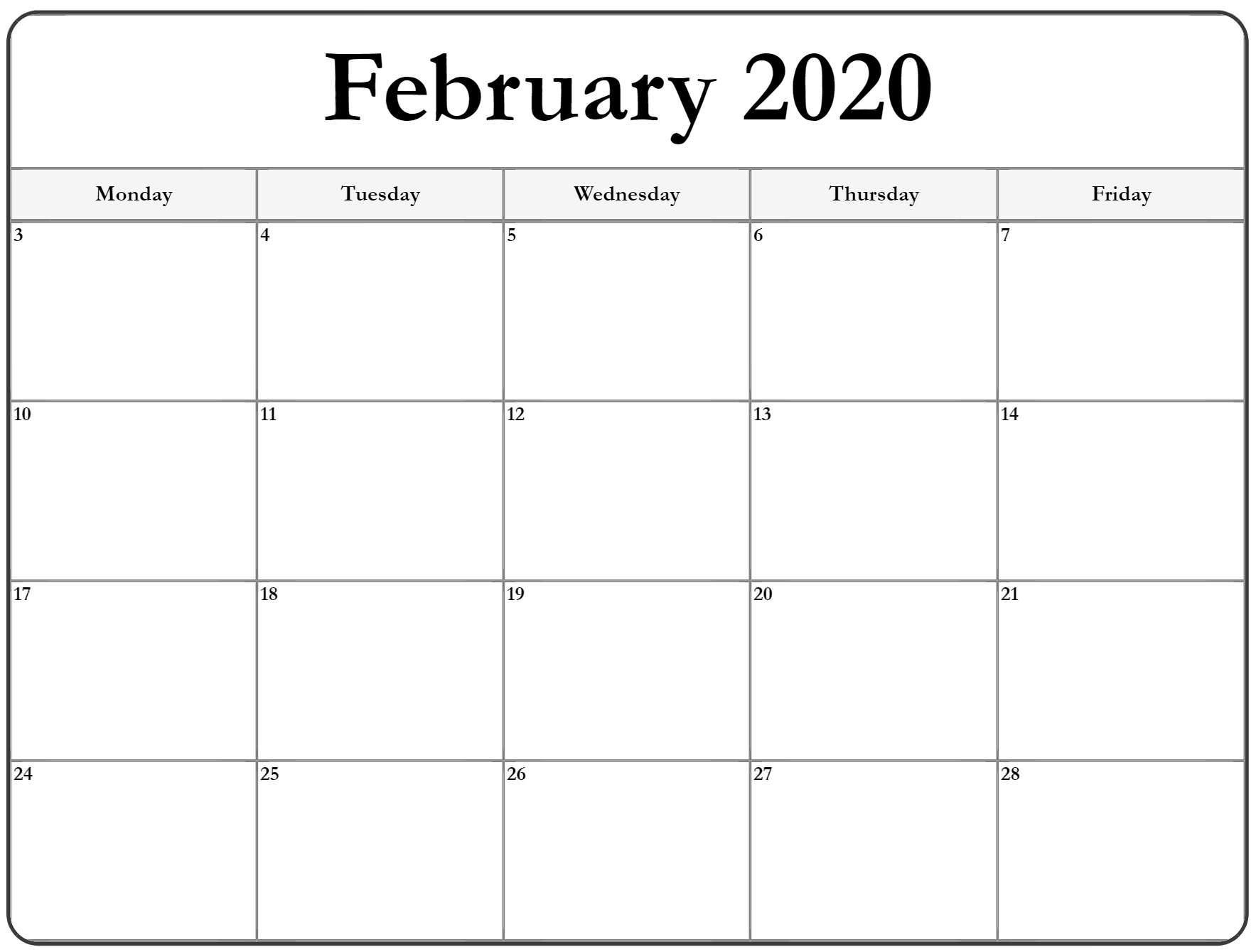 February 2020 Monday Calendar | Monday To Sunday