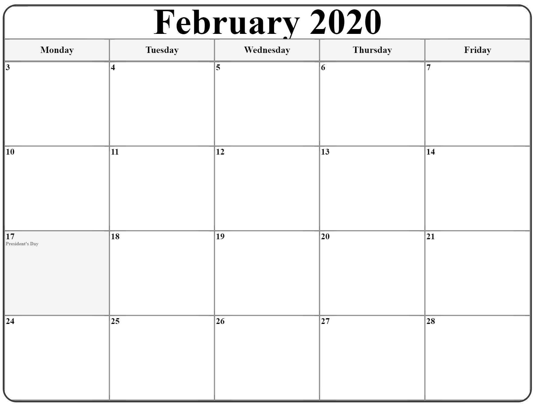 February 2020 Monday Calendar | Monday To Sunday