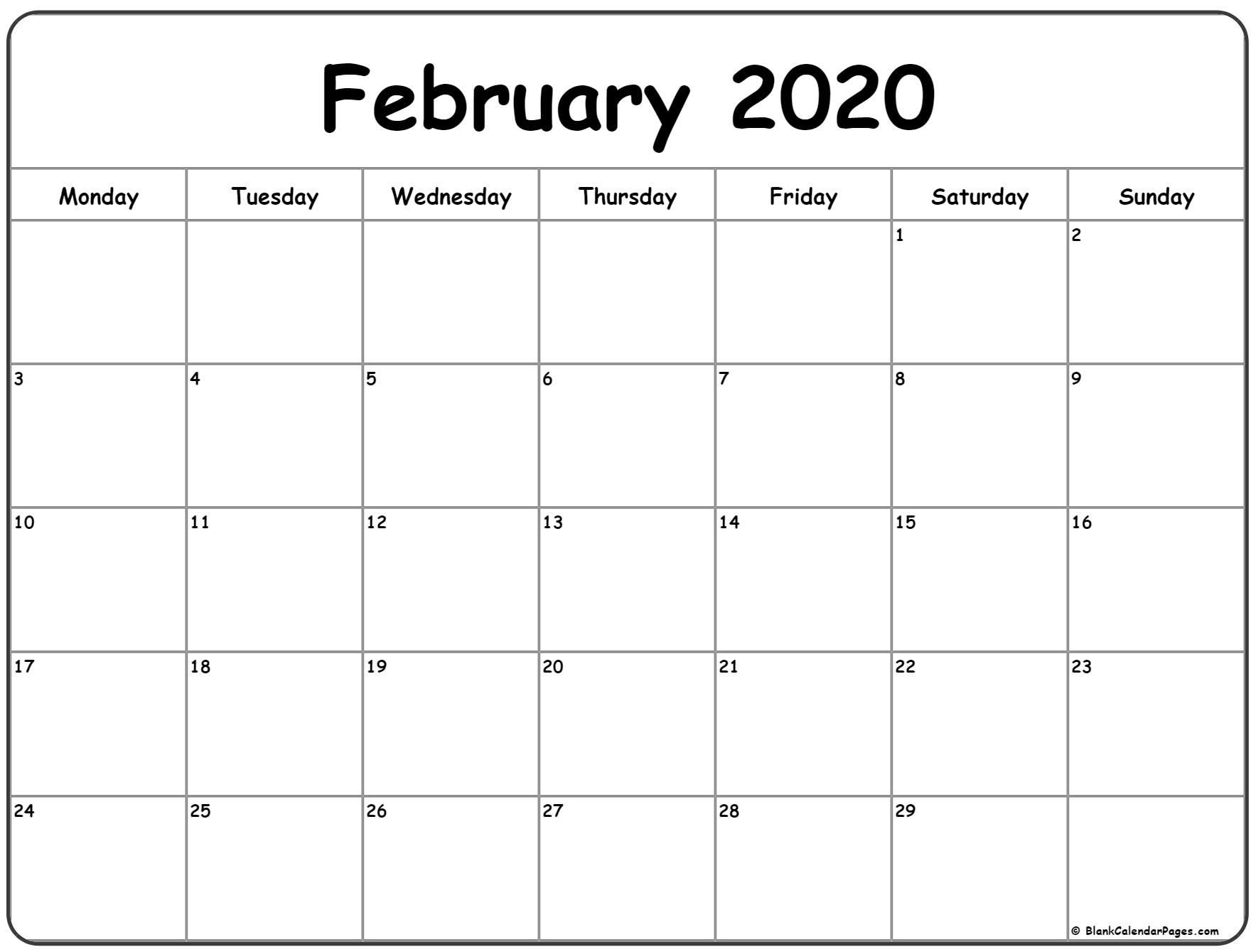 February 2020 Monday Calendar | Monday To Sunday