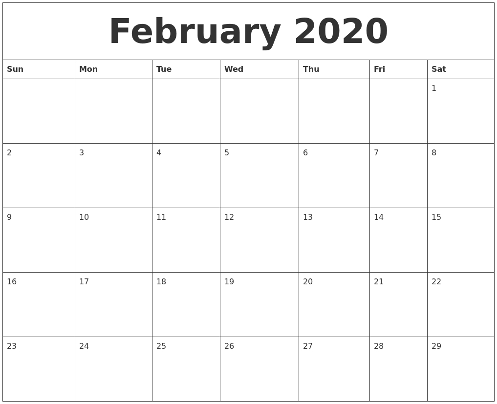 February 2020 Word Calendar