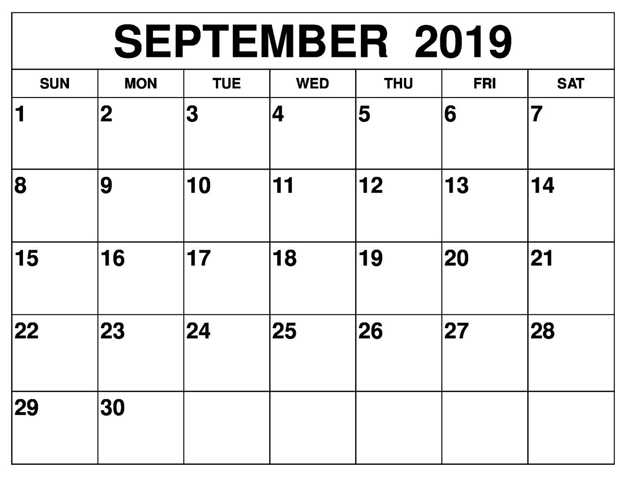 Fillable Calendar For September 2019 Printable With Large