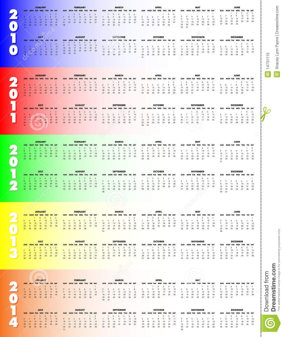 Five-Year Calendar 2010-2014 - Stock Vector - Illustration