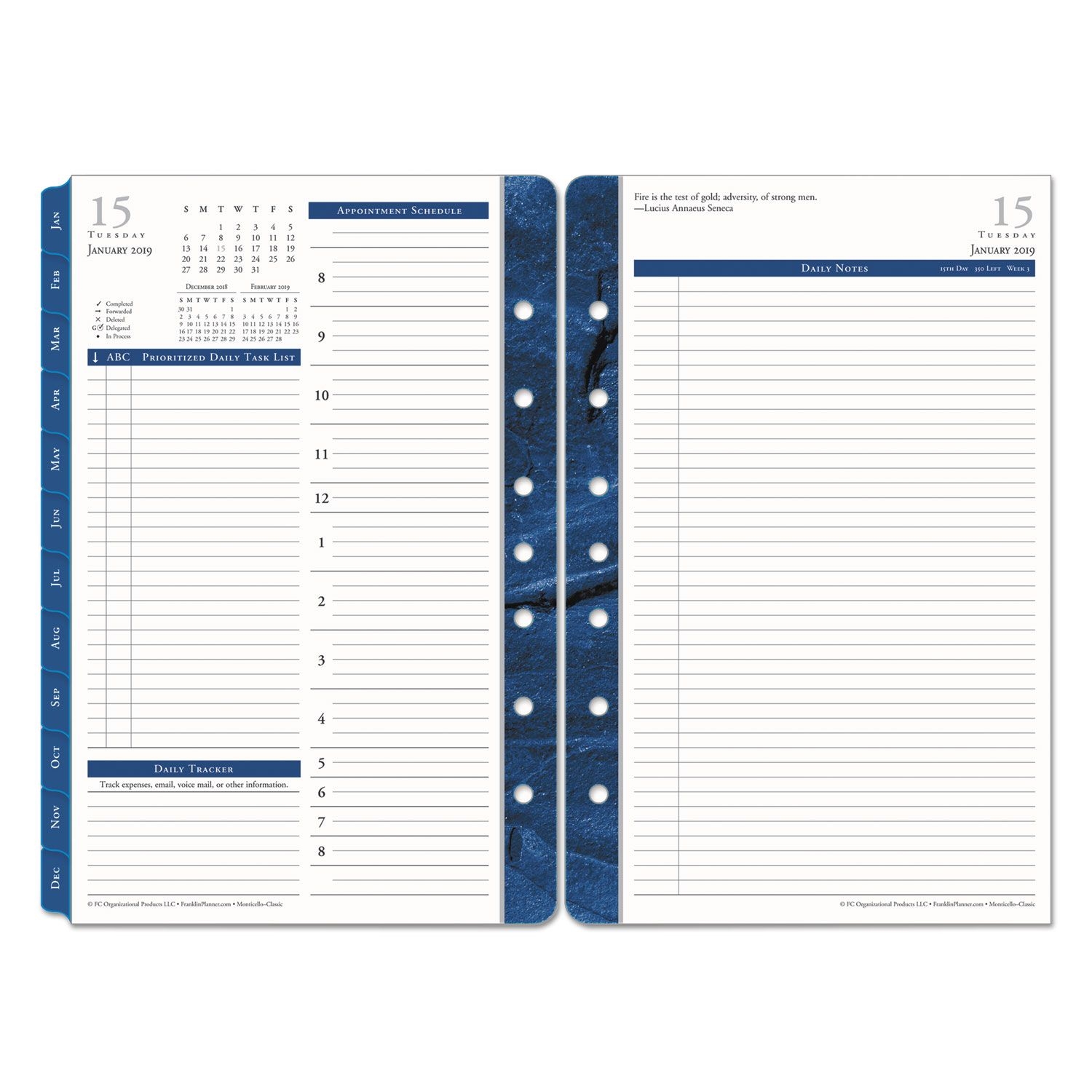 Franklincovey Monticello Dated Two-Page-Per-Day Planner Refill, 5 1/2 X 8  1/2, 2019