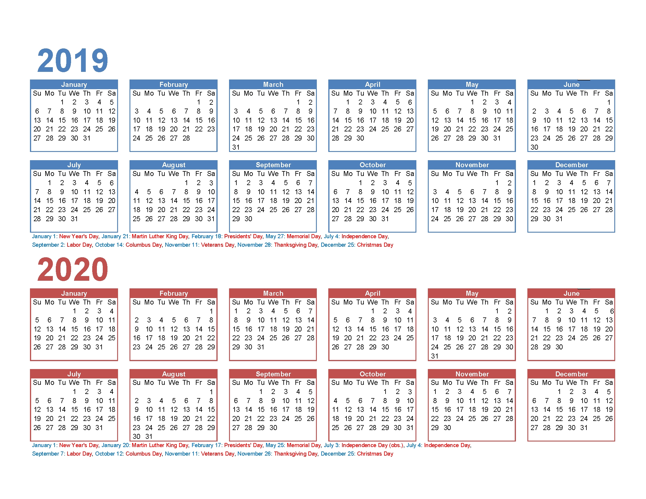 Free 2019 And 2020 Calendar Printable 2 Year Calendar | Free