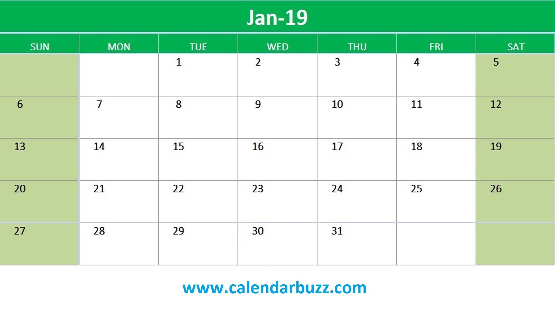 Free 2019 Excel Printable Calendar Monthly Templates