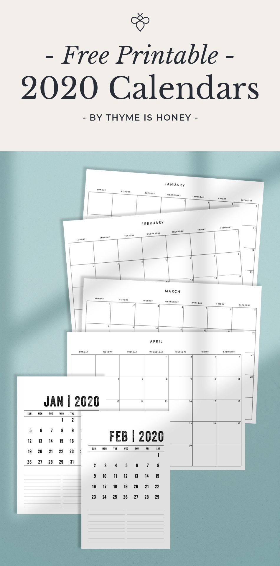 Free 2020 Calendars - Thyme Is Honey