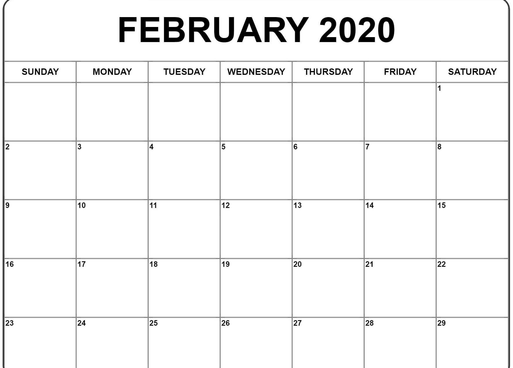 Free 2020 Editable February Calendar Blank Template