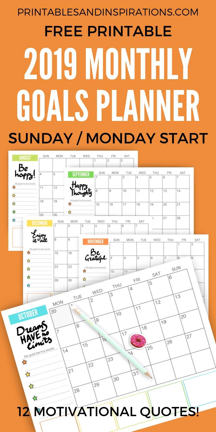 Free 2020 Monthly Goals Calendar Printable (With Images