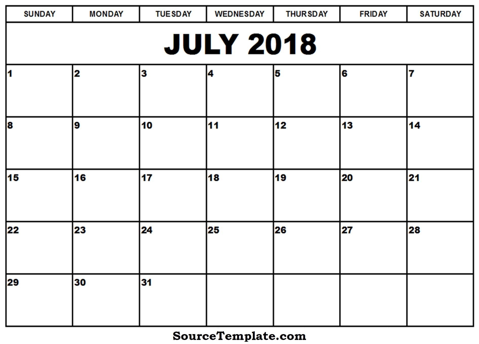 Free 5+ July 2018 Calendar Printable Template (With Images
