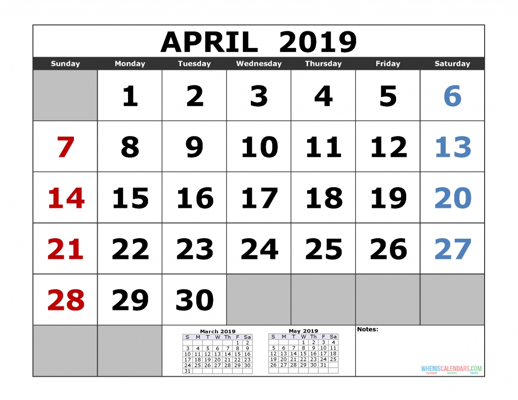 Free April 2019 Printable Calendar Templates [Us. Edition