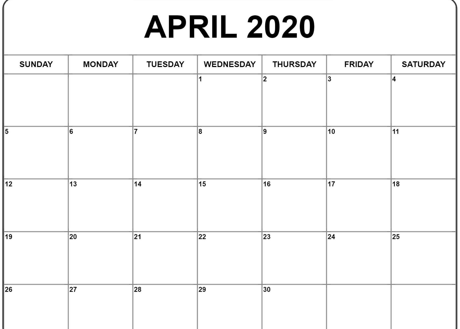 Free April Calendar 2020 Free Printable Template Pdf Word