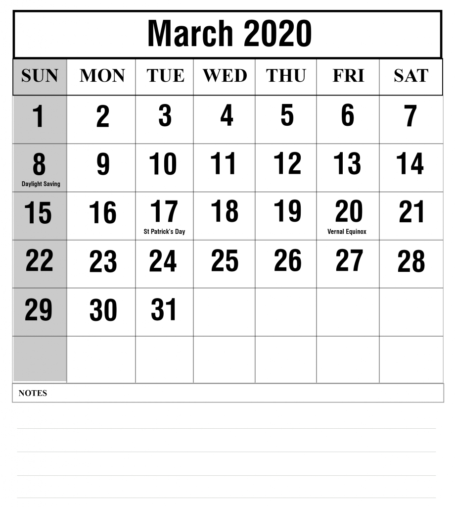 Free Blank March 2020 Fillable Calendar Template To Edit
