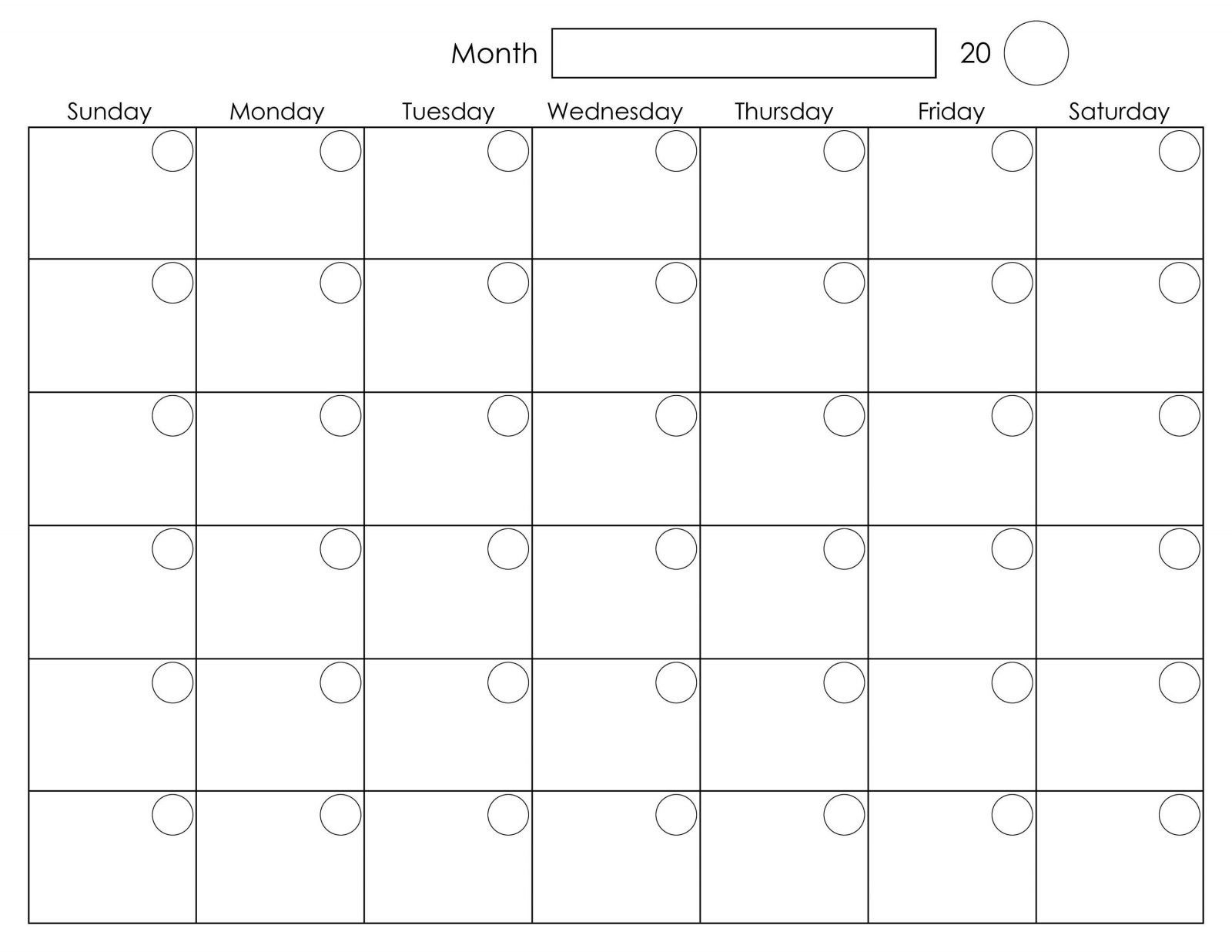 Free Blank Printable Monthly Calendar Monday – Friday