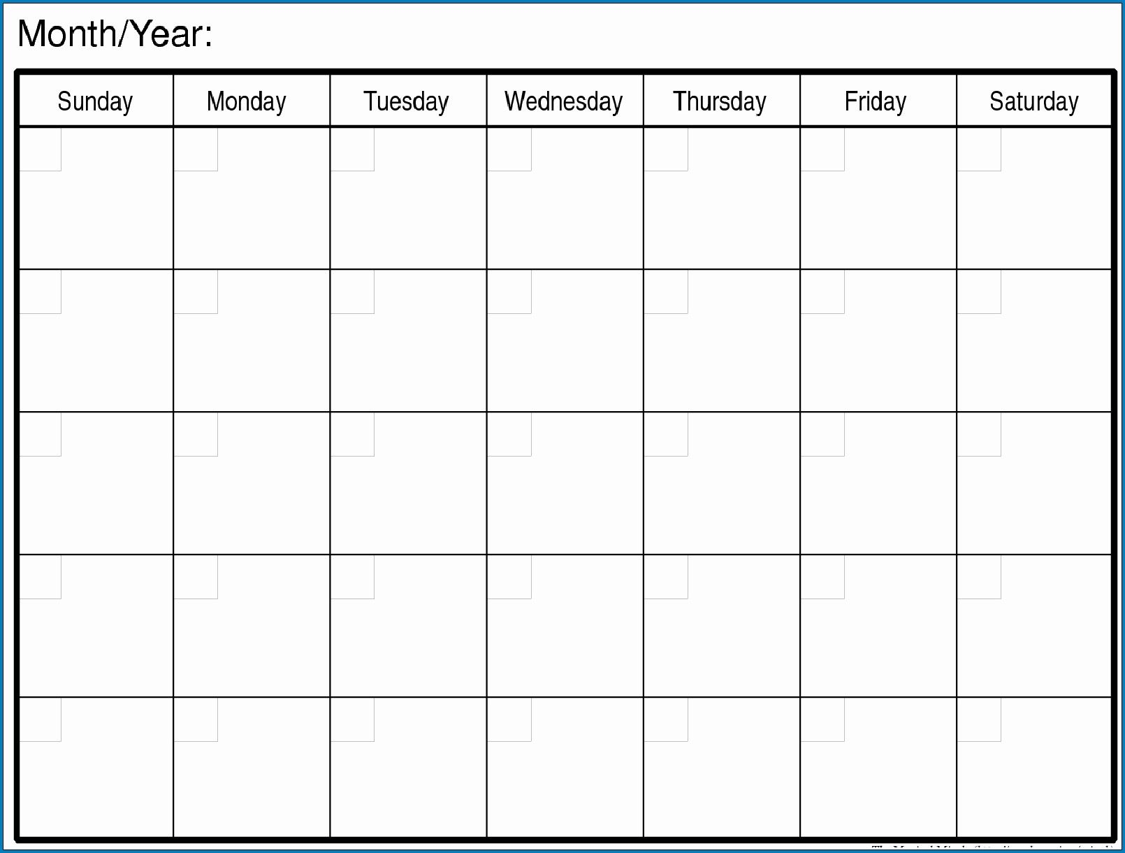 Free Blank Printable Monthly Calendar Monday – Friday