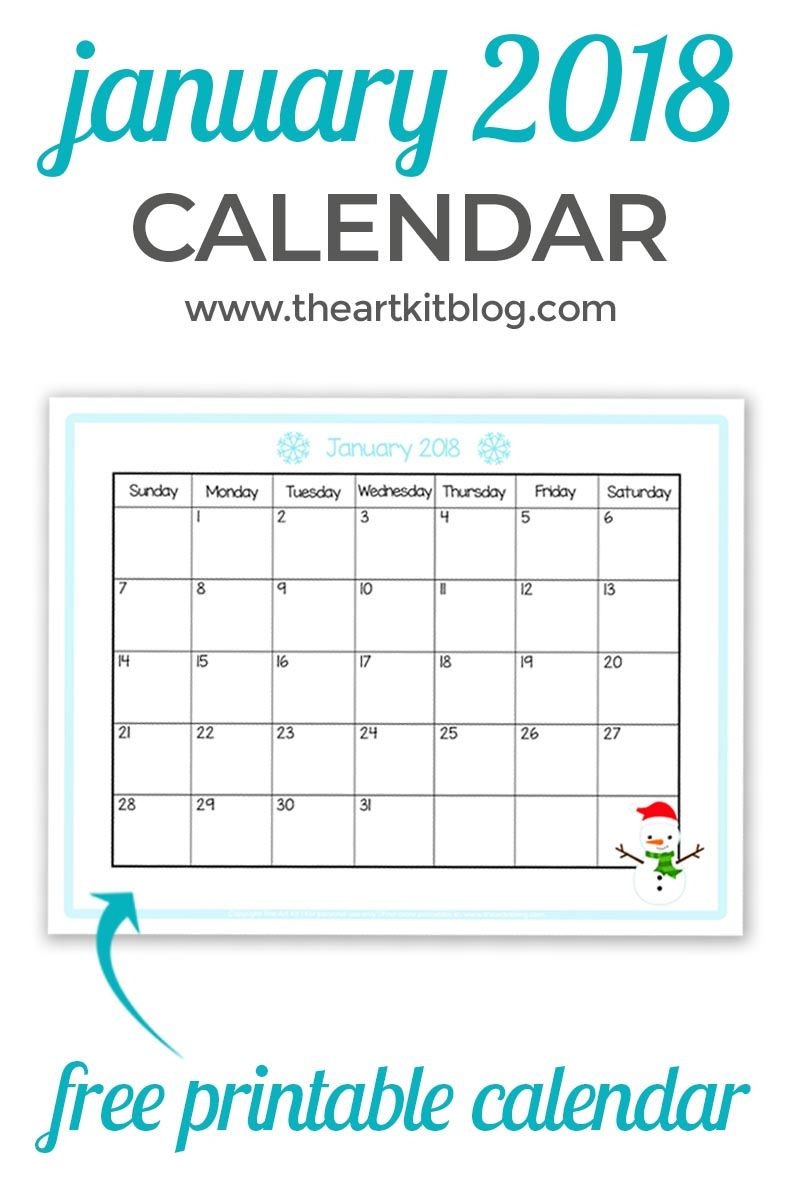 Free Calendar Printable - Great For Kids {January 2018
