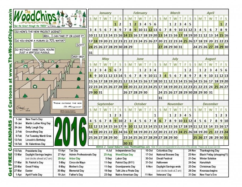 Free Calendars Download 2016 | The Woodchips
