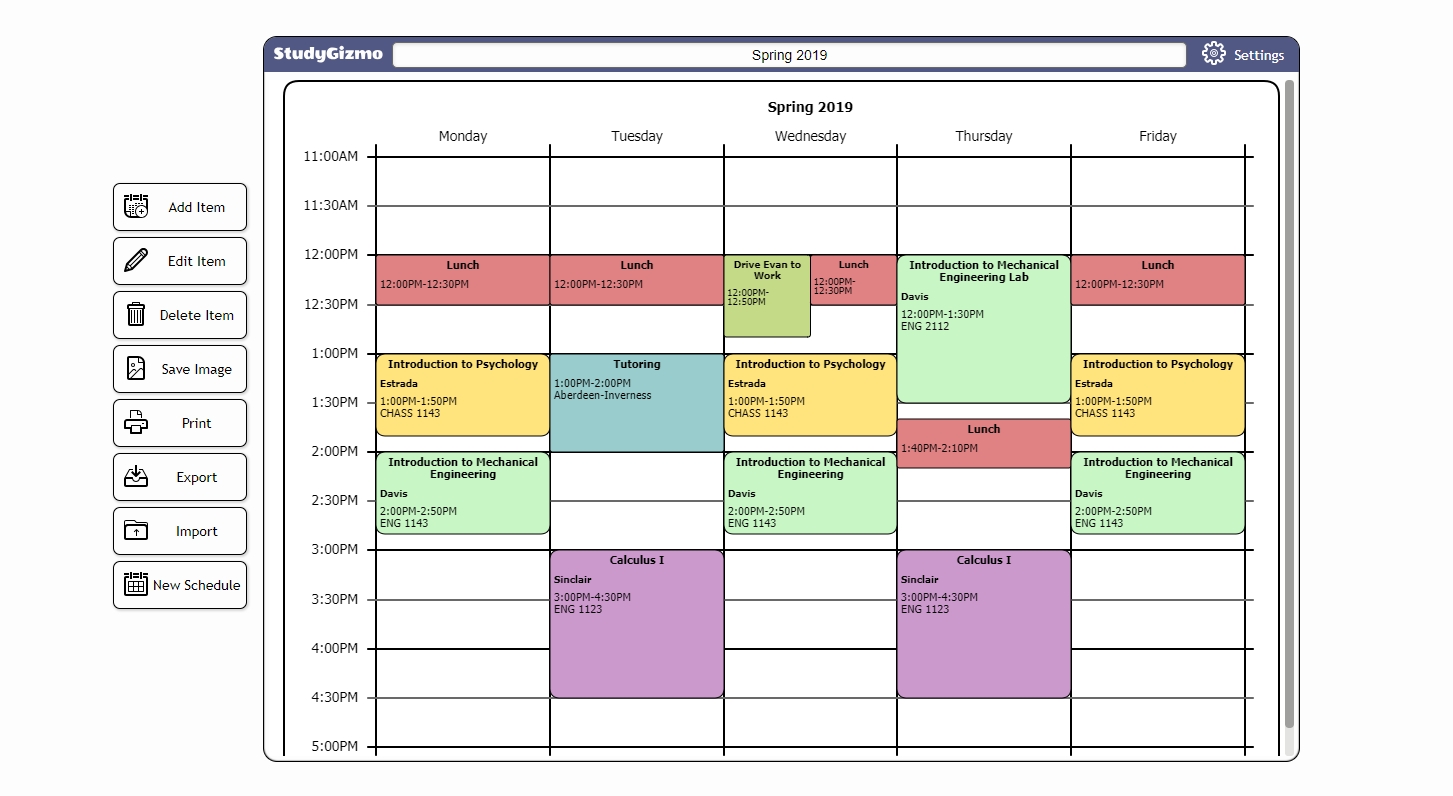 Free College Schedule Maker