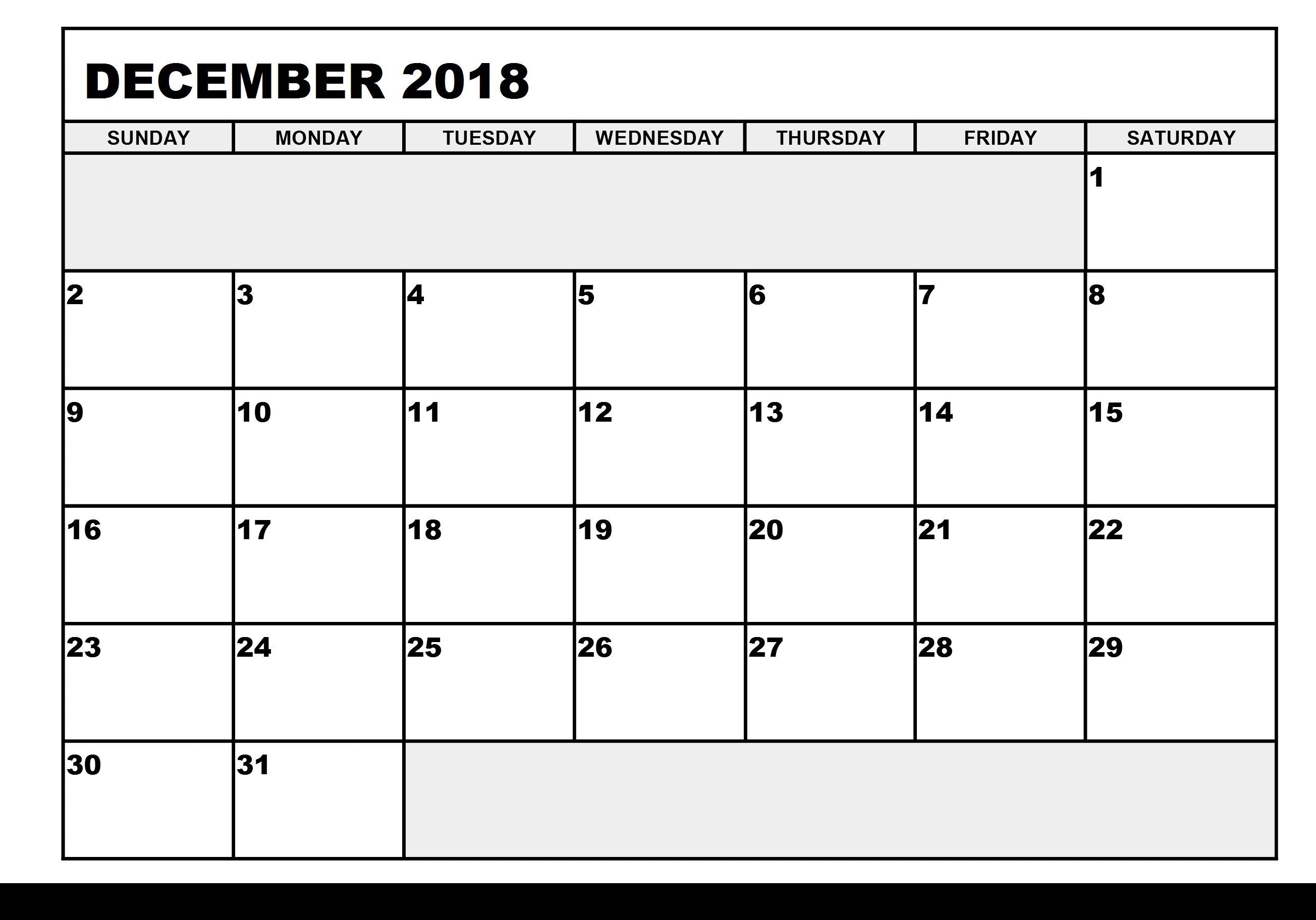 Free December 2018 Calendar Printable In Pdf | Daily