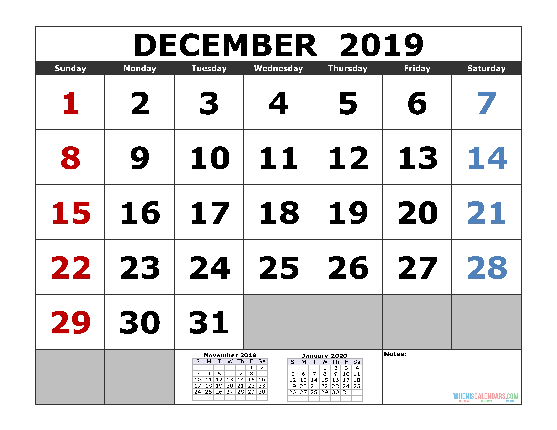 Free December 2019 Printable Calendar Templates [Us. Edition