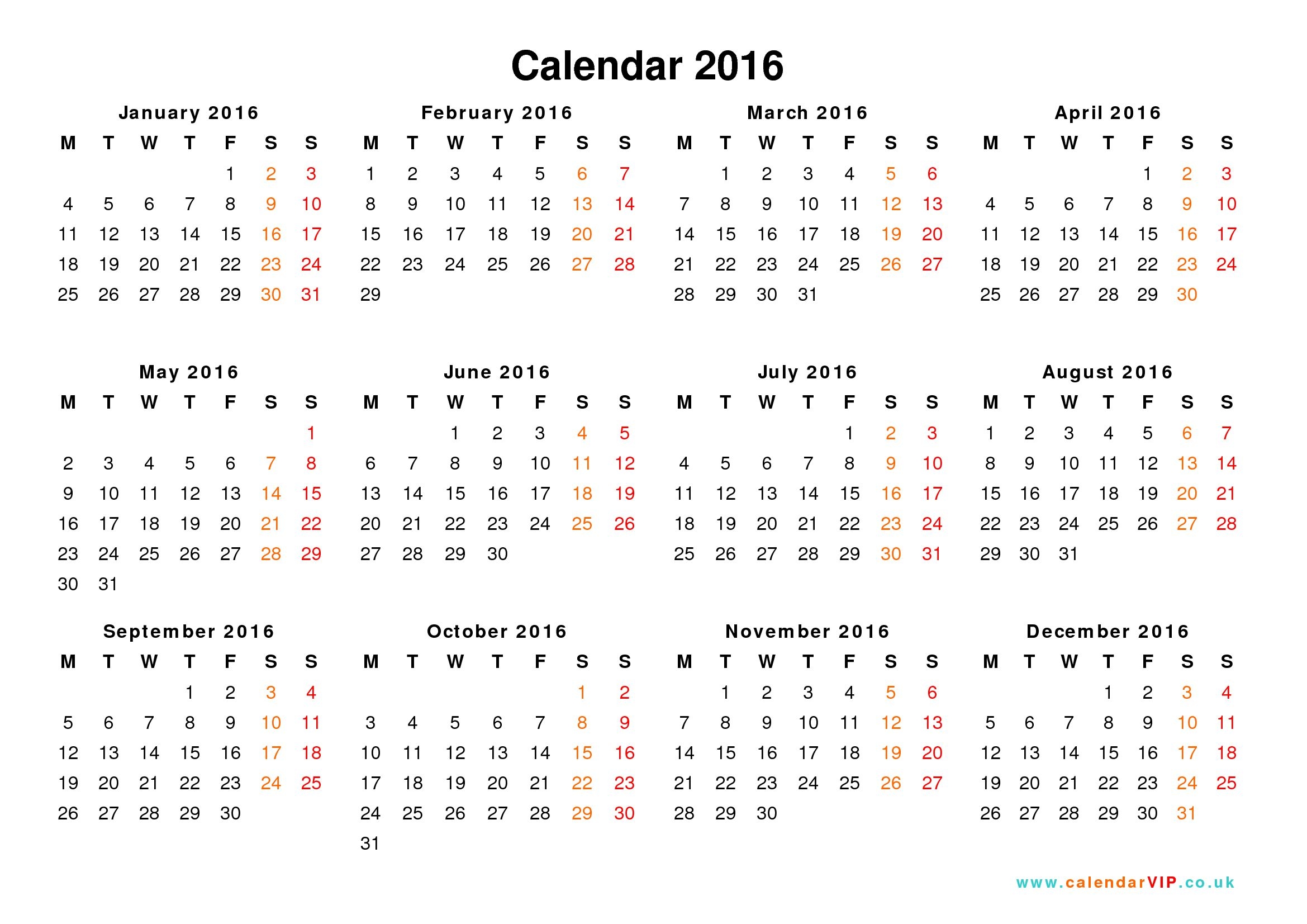 Free Download Free Printable 2016 Yearly Calendar Printable