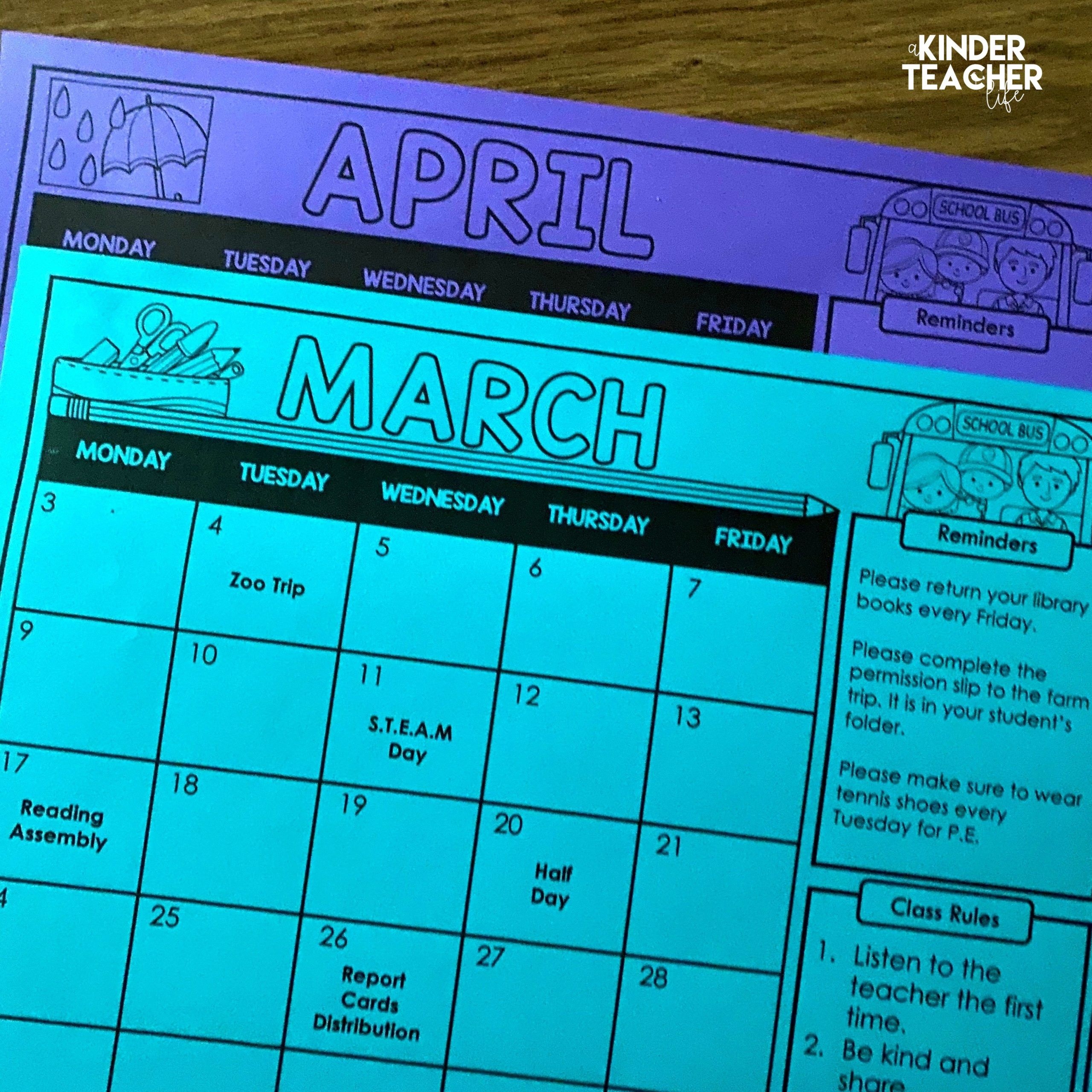 Free Editable Monthly Class Calendars - A Kinderteacher Life