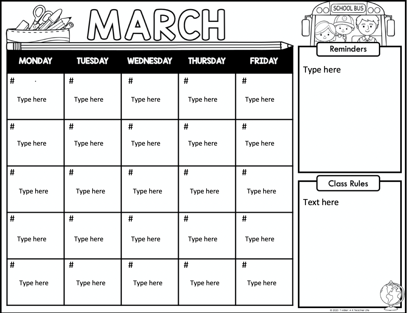 Free Editable Monthly Class Calendars - A Kinderteacher Life