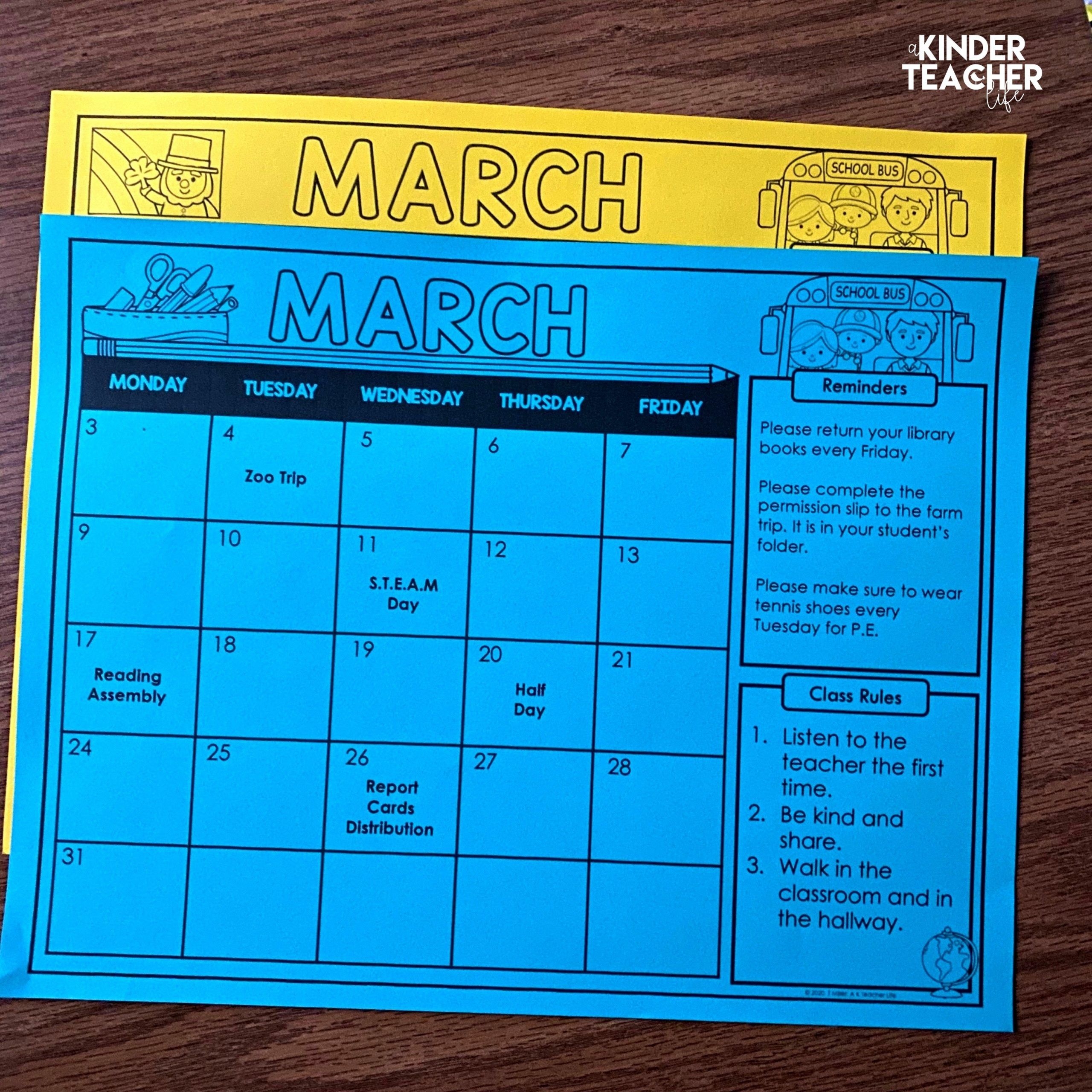 Free Editable Monthly Class Calendars - A Kinderteacher Life