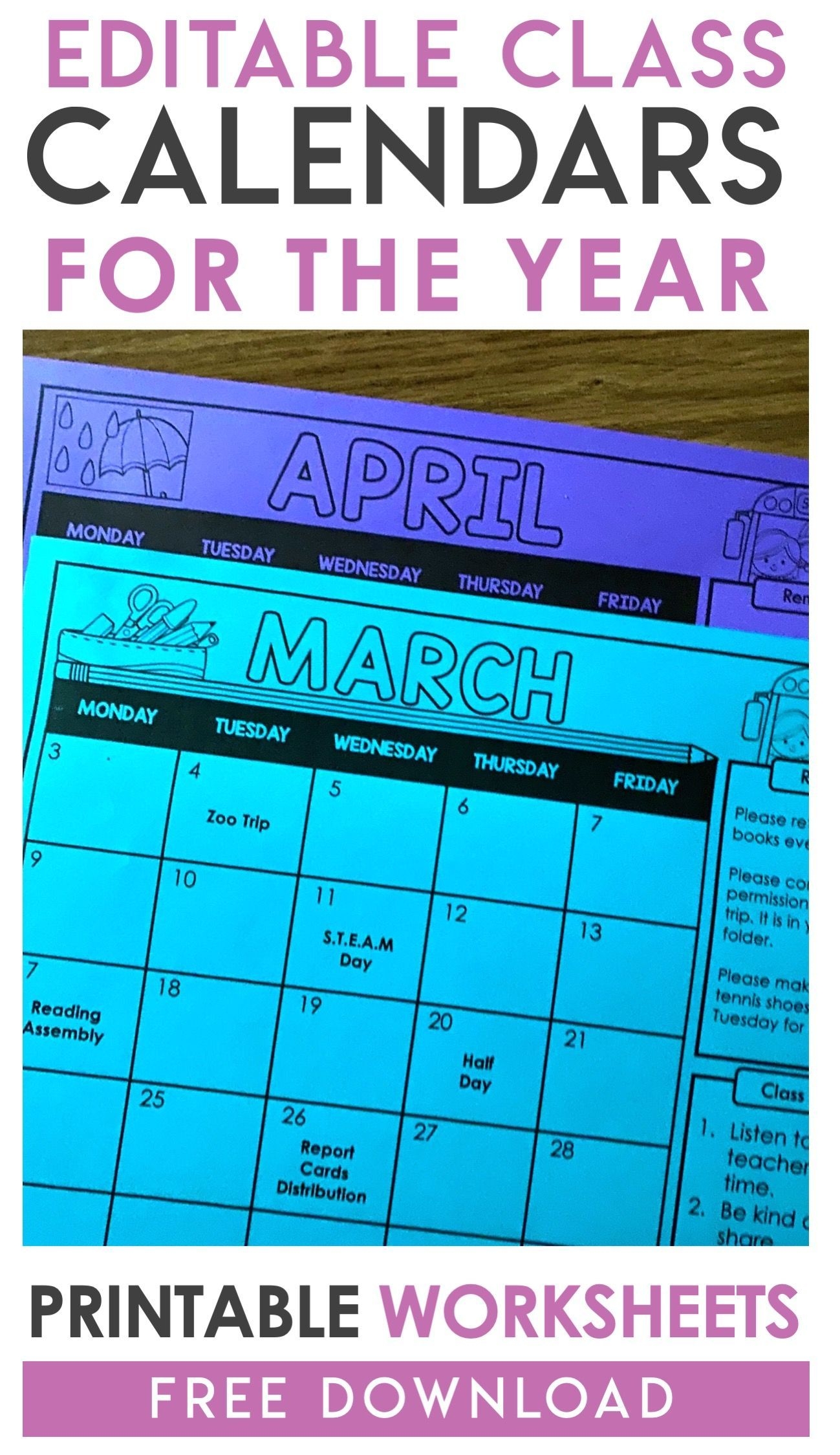 Free Editable Monthly Class Calendars In 2020 (With Images