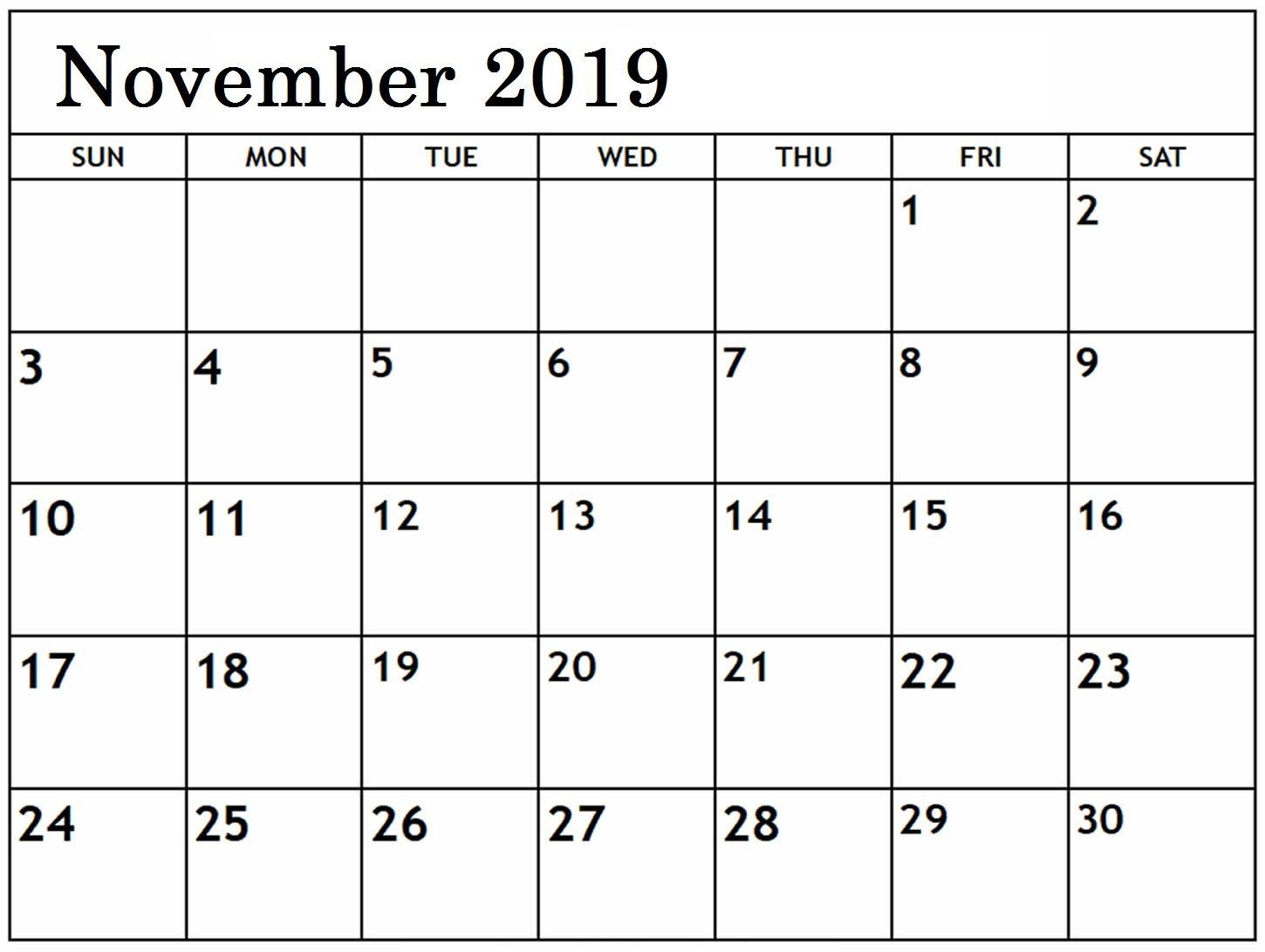 Free Editable November Calendar 2019 Blank Template