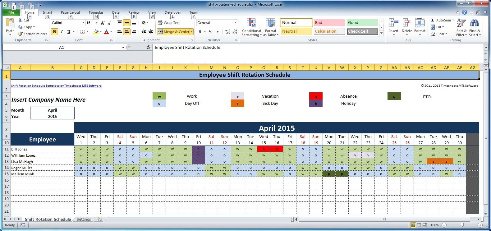 Effective Color Coded Schedule Template