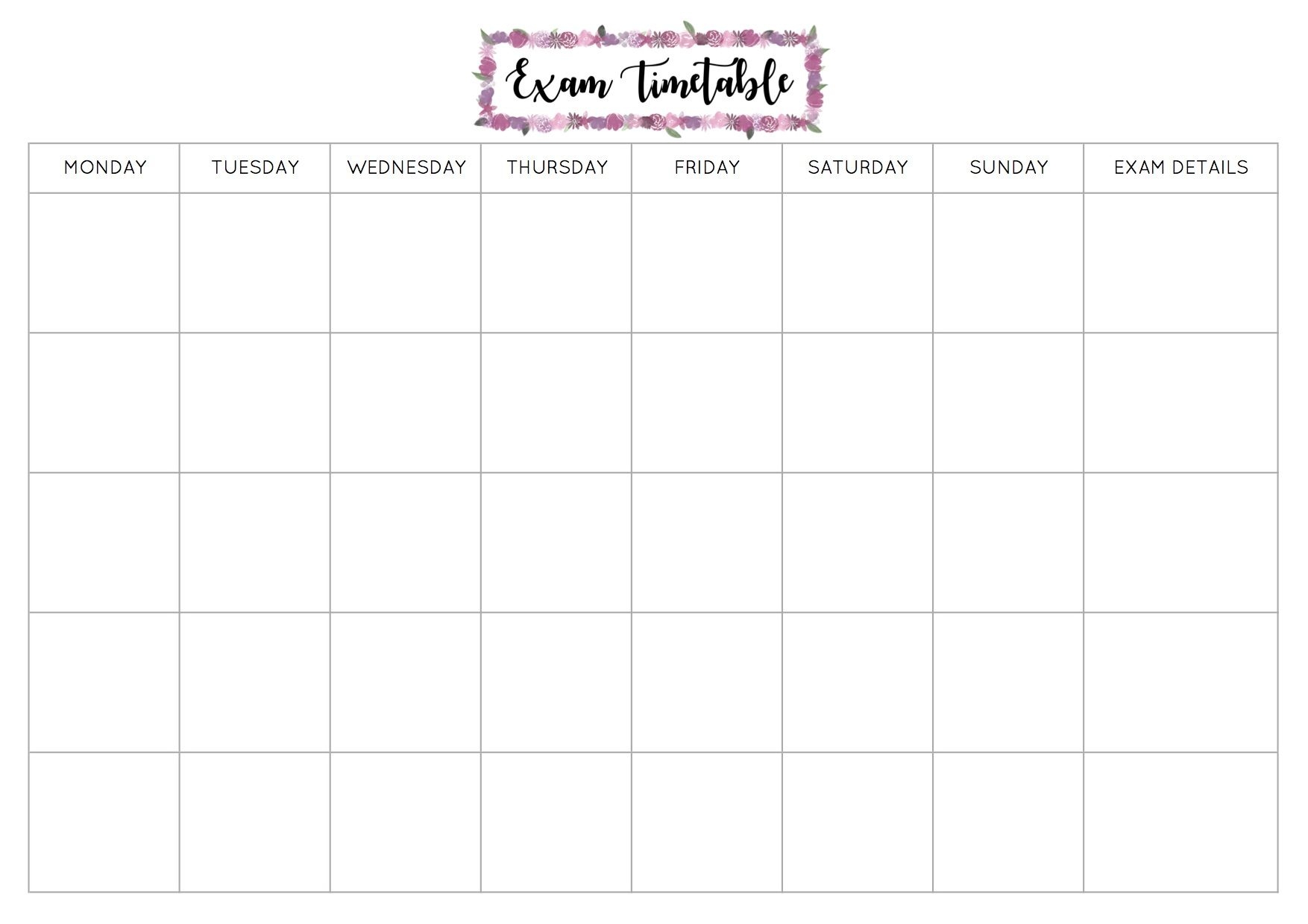 Free Exam Timetable Printable