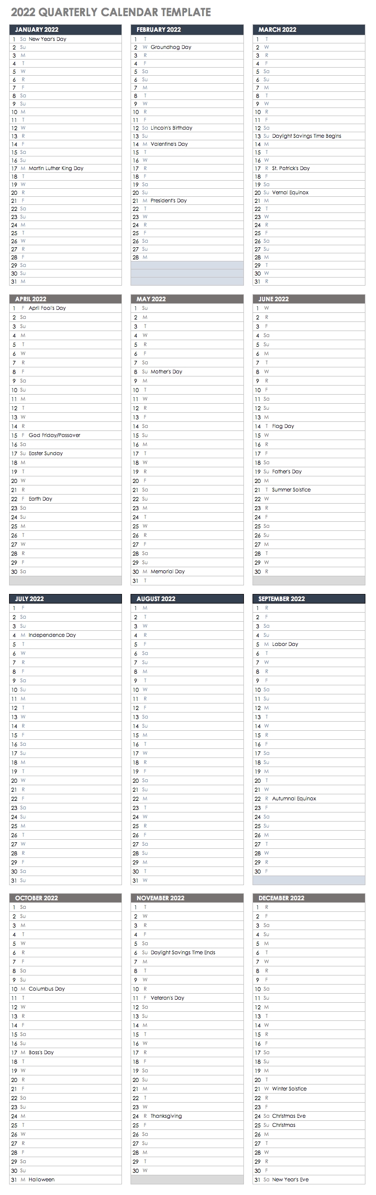 Free Excel Calendar Templates