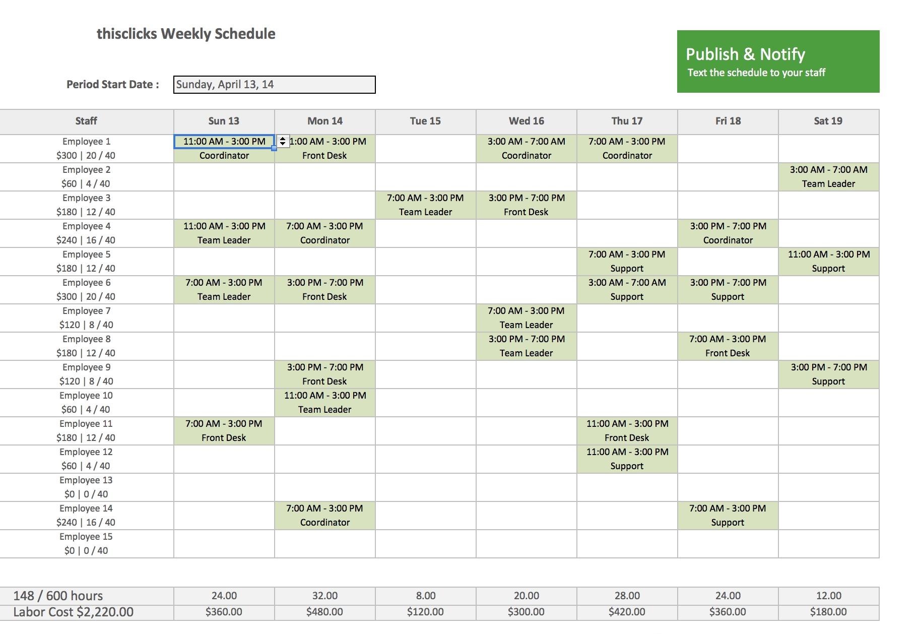 Free Excel Template Employee Scheduling Staff Schedule Work