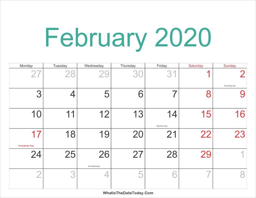 Free February 2020 Printable Calendar - Print Your Calendar