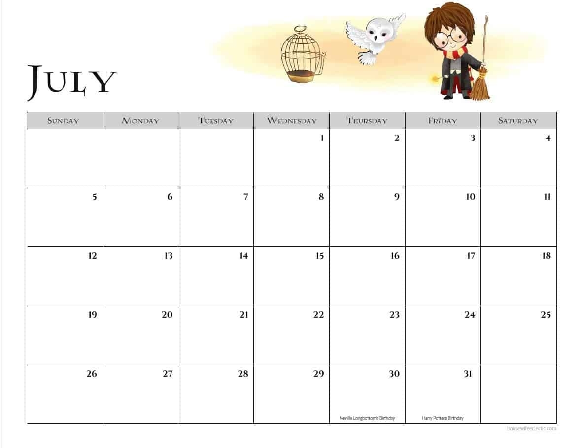 Free Harry Potter 2020 Printable Calendar - Housewife Eclectic