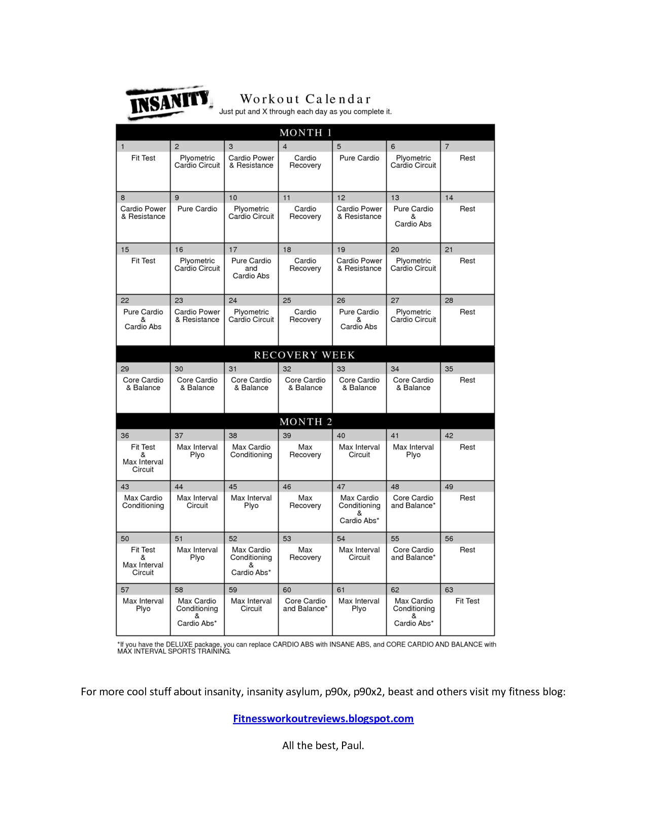 Free Insanity Workout Schedule Pdf (With Images) | Workout