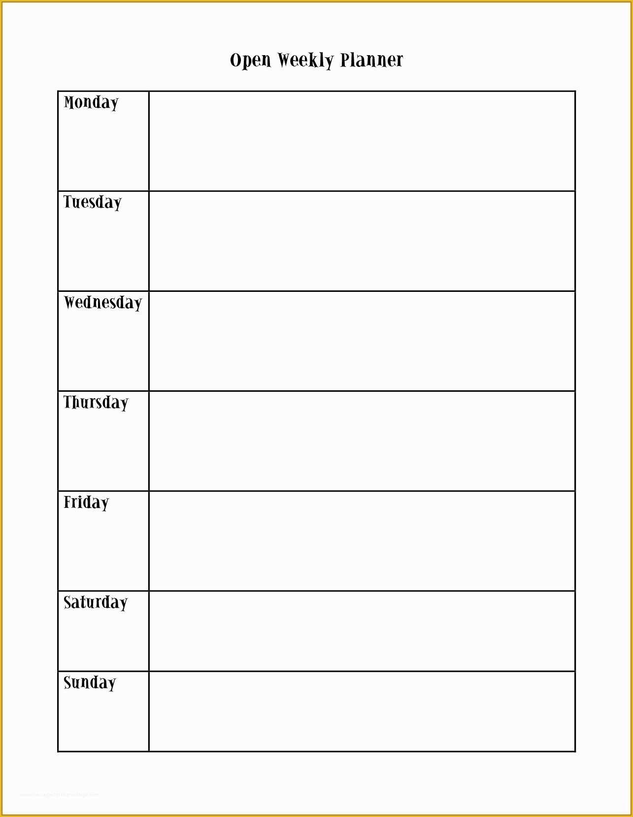 Monday Through Friday Printable Calendar