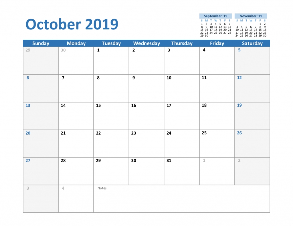 Free October 2019 Printable Calendar Template In Pdf, Excel