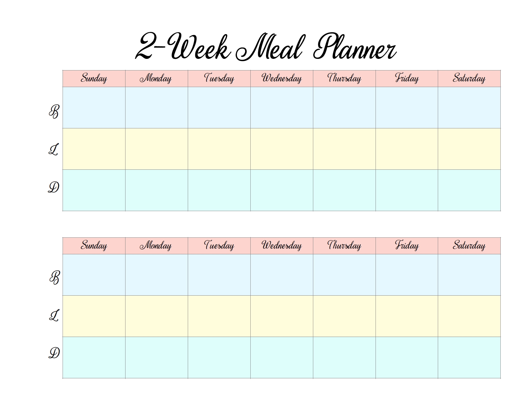 Free Printable 2-Week Meal Planners: 4 Designs