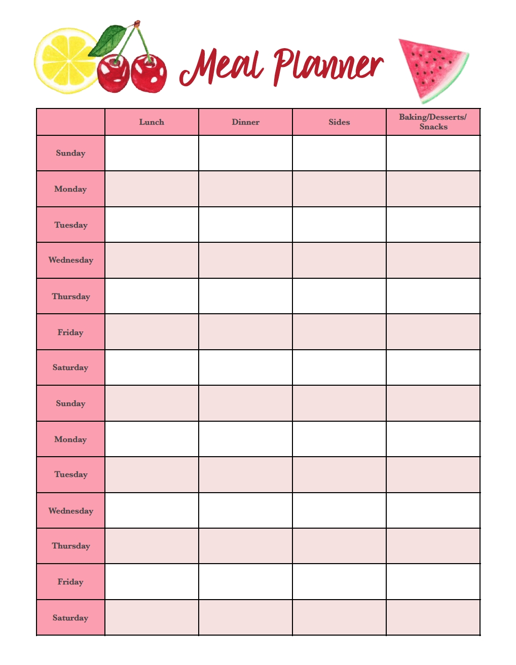 Free Printable 2-Week Meal Planners: 4 Designs