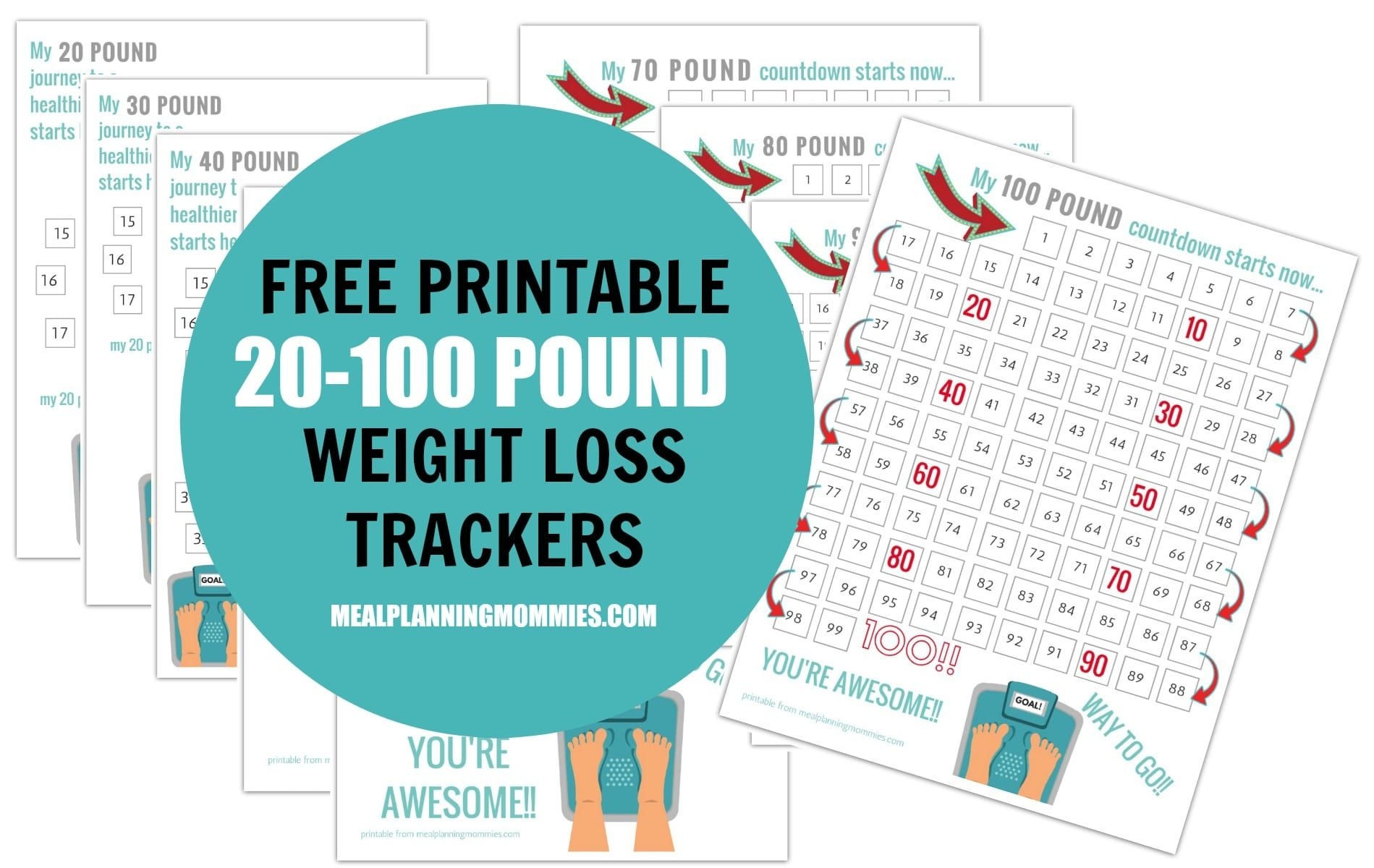 Free Printable 20-100 Pound Weight Loss Trackers - Meal