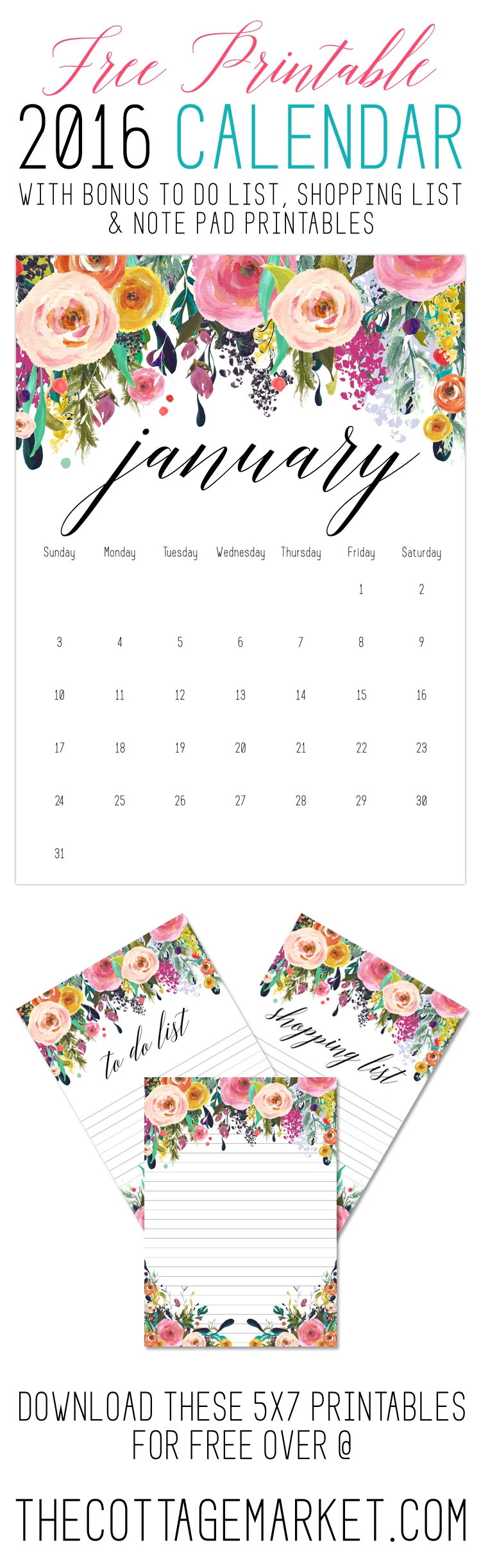 Free Printable 2016 Calendar /// With Bonus Free To Do List