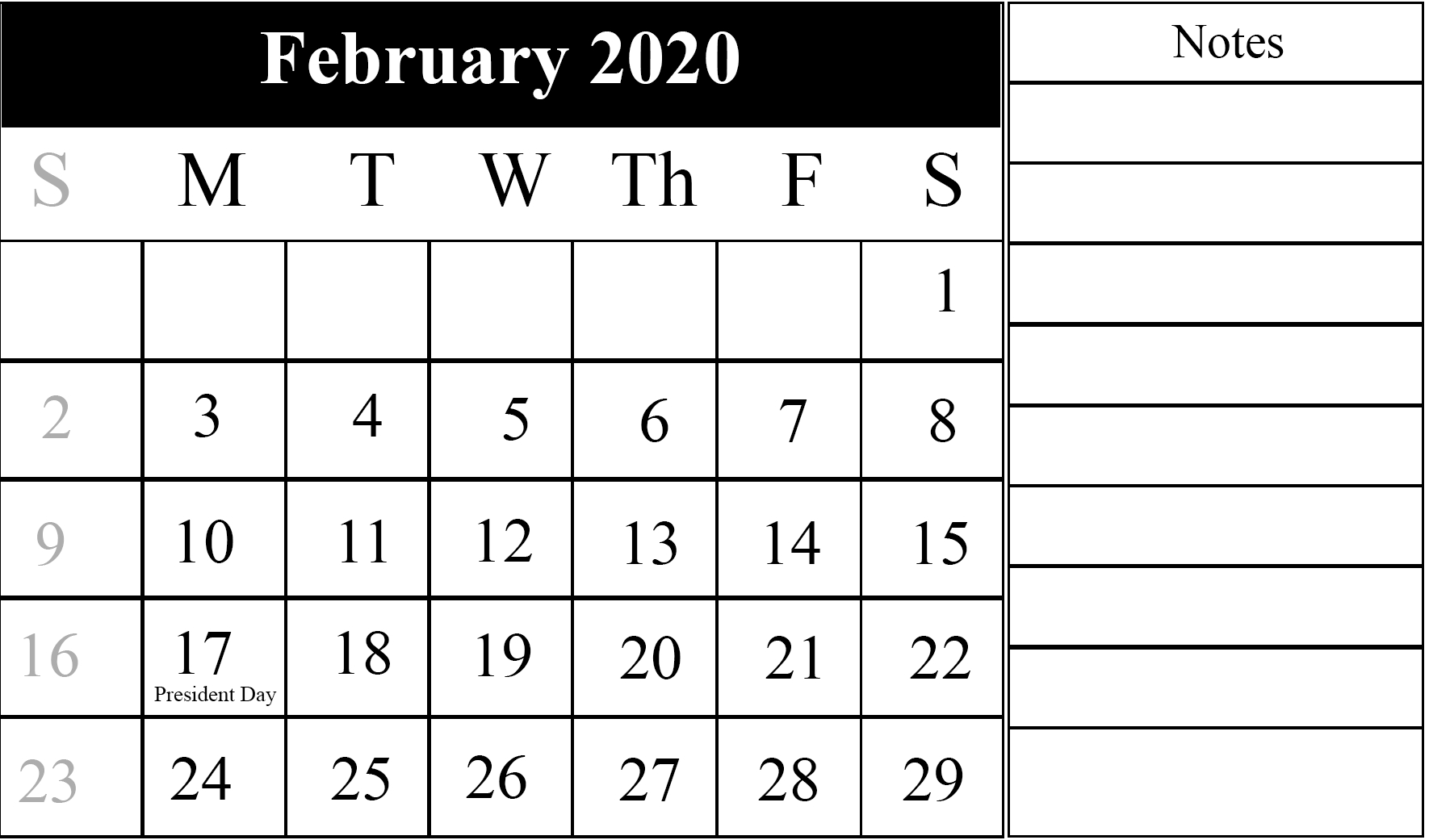 Free Printable 2020 Blank February Calendar Monthly Templates